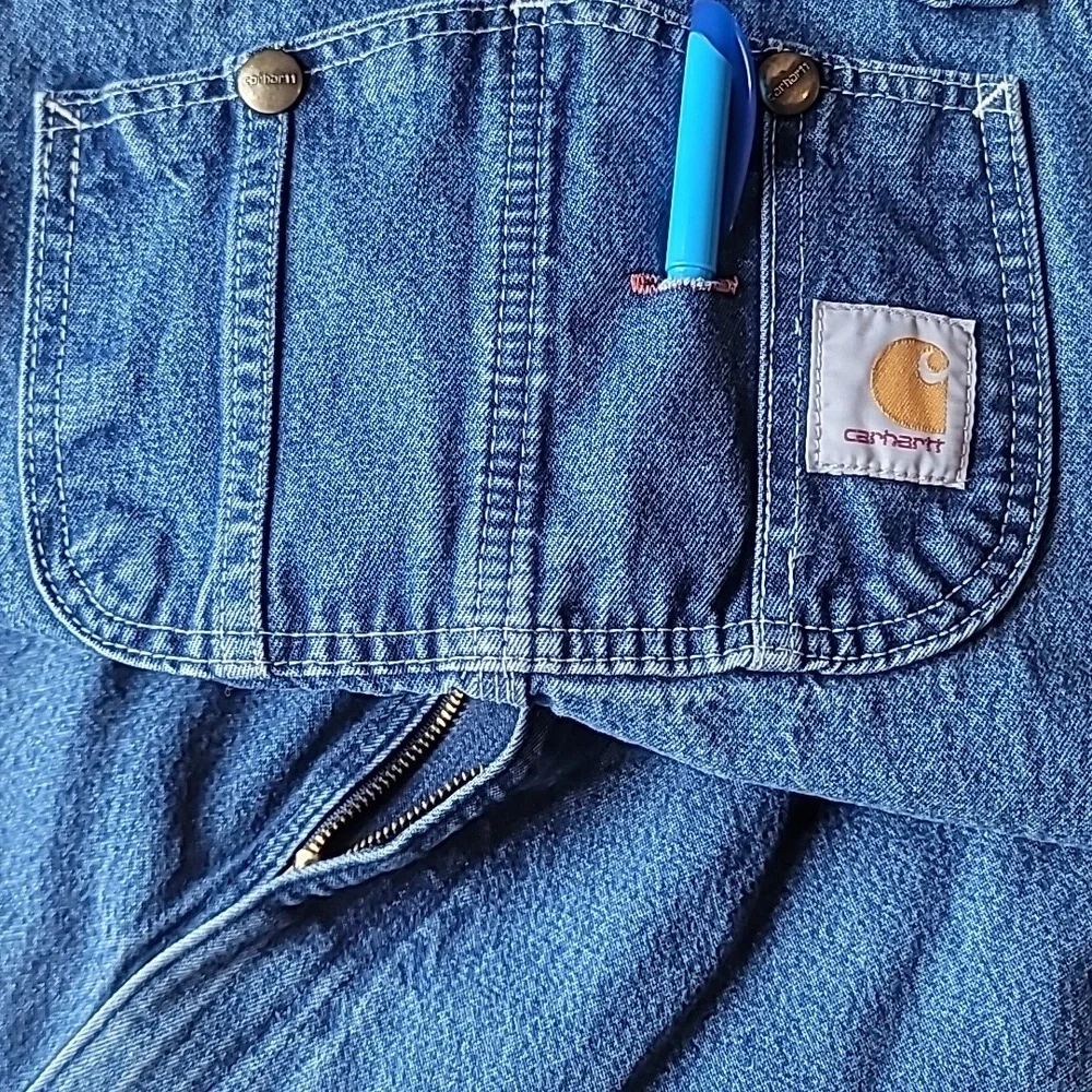 carhartt Men Vintage Workwear Overalls Loose Fit Carpenter Blue Jean 42x32 EUC - Picture 7 of 16
